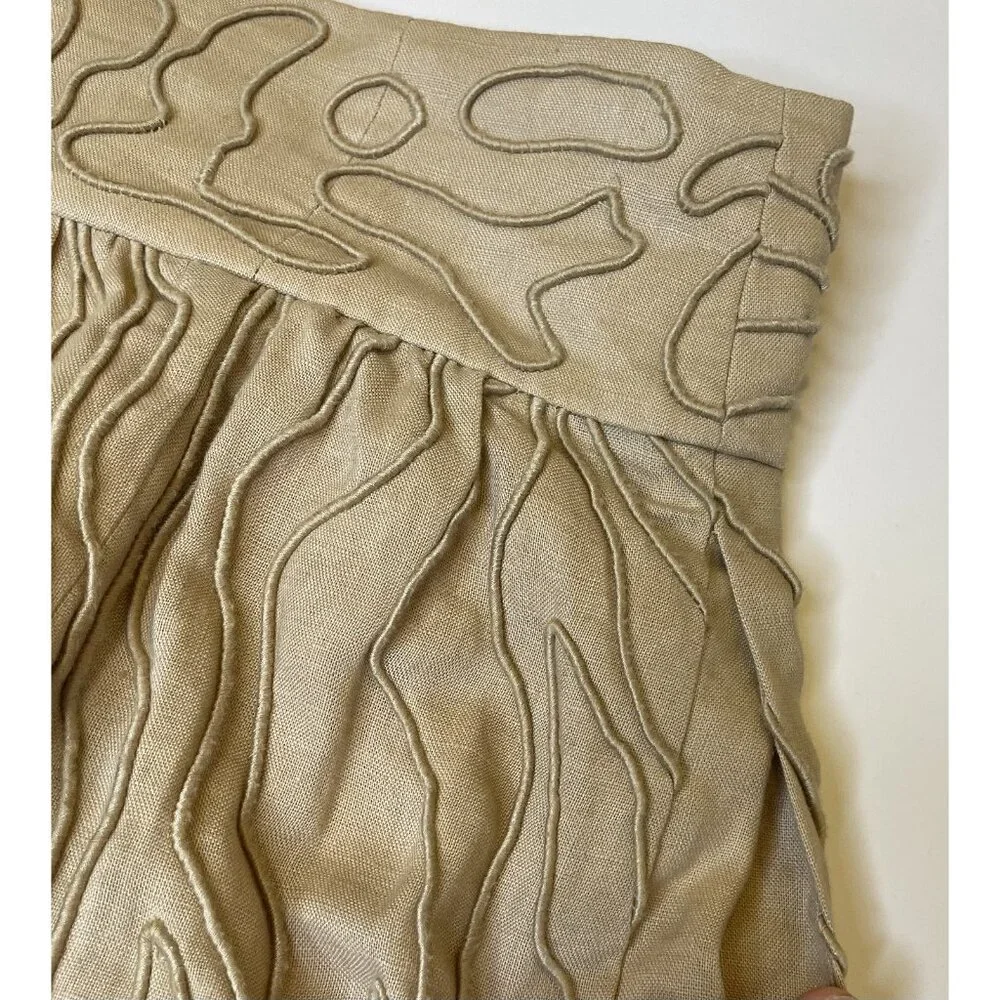 DVF Paquerita Linen Mini Skirt Beige XS 2 Textured Embroidered Boho Chic - Picture 13 of 13